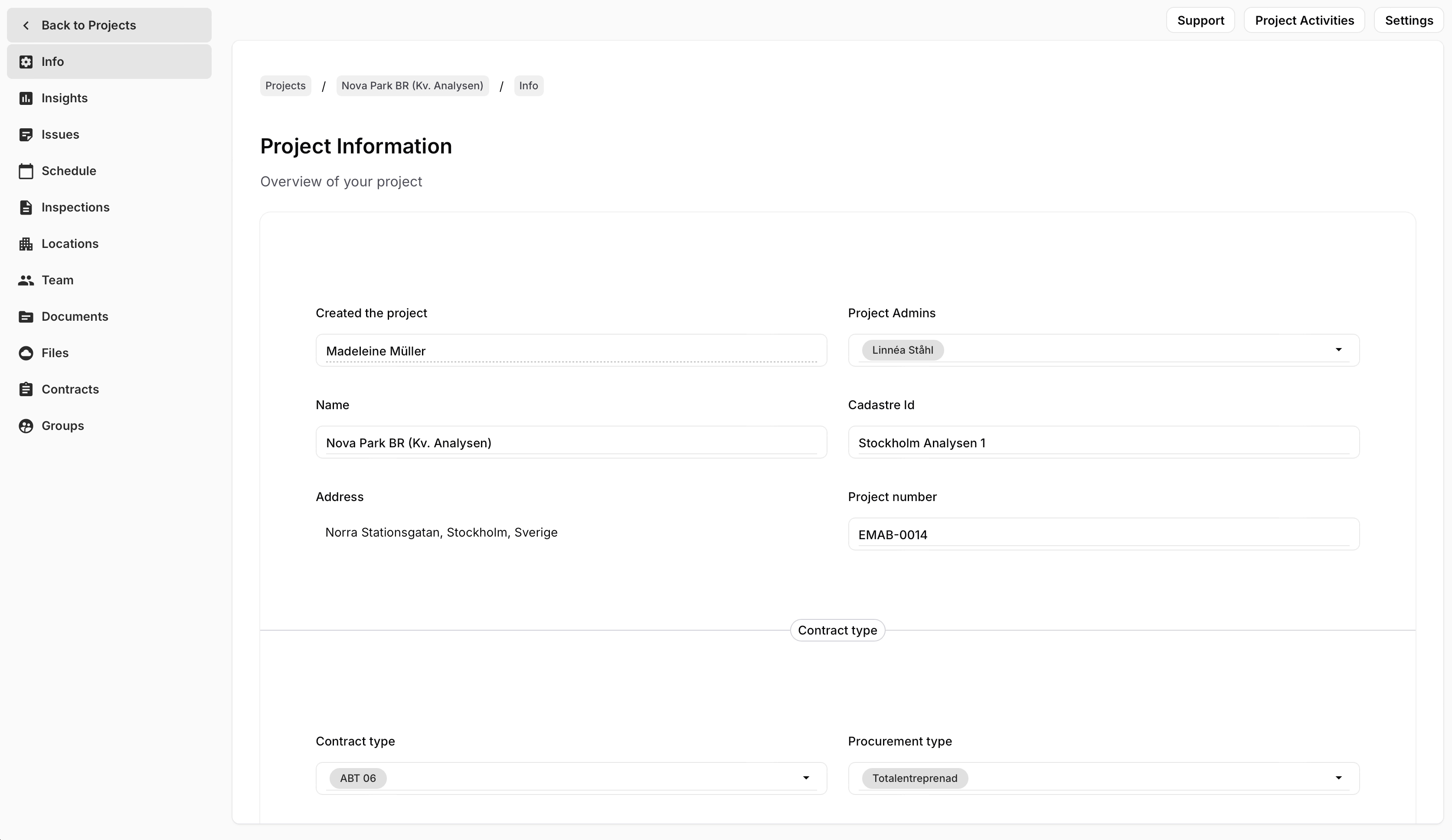 iSpect project info view 2023